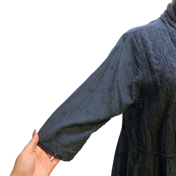 Johnny Was Vintage Navy Embroidered Cardigan w/Tie Waist Size L - Picture 4 of 7